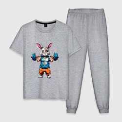Пижама хлопковая мужская Кролик спортсмен, цвет: меланж