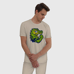 Пижама хлопковая мужская Сила крокодила, цвет: миндальный — фото 2