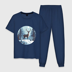 Мужская пижама Зимняя сказка олень в лесу