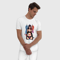 Пижама хлопковая мужская Аниме девушка с катанами, цвет: белый — фото 2