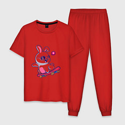 Пижама хлопковая мужская Зайчик на скейте, цвет: красный