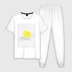 Пижама хлопковая мужская Луна геометрия, цвет: белый