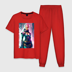 Пижама хлопковая мужская Cool Barbie - cyberpunk - ai art, цвет: красный