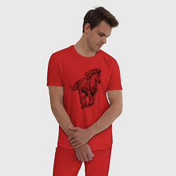 Пижама хлопковая мужская Жеребец скачущий, цвет: красный — фото 2