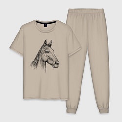Пижама хлопковая мужская Голова коня, цвет: миндальный