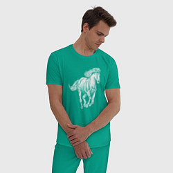 Пижама хлопковая мужская Белая лошадь скачет, цвет: зеленый — фото 2