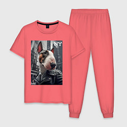 Мужская пижама Dude bull terrier in New York - ai art