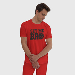 Пижама хлопковая мужская Volleyball set me bro, цвет: красный — фото 2