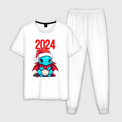Пижама хлопковая мужская Милый дракончик 2024, цвет: белый