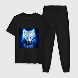Пижама хлопковая мужская Белый wolf, цвет: черный