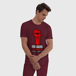 Пижама хлопковая мужская Rage against the machine - fist, цвет: меланж-бордовый — фото 2