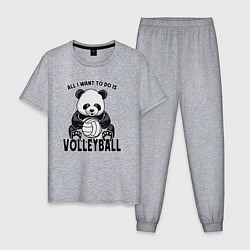 Пижама хлопковая мужская Panda volleyball, цвет: меланж