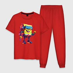 Пижама хлопковая мужская Sponge Bob - cyberpunk - ai art, цвет: красный