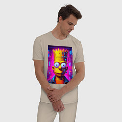 Пижама хлопковая мужская Портрет Барта Симпсона - киберпанк, цвет: миндальный — фото 2