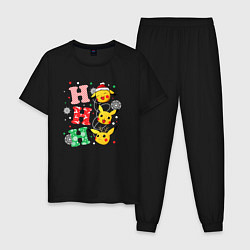Пижама хлопковая мужская Pikachu ho ho ho, цвет: черный