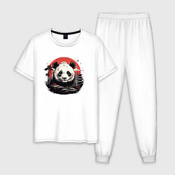 Пижама хлопковая мужская Панда с красным солнцем, цвет: белый