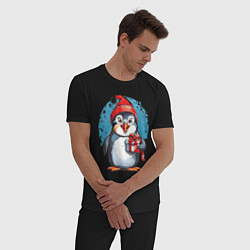 Пижама хлопковая мужская Пингвин с новогодним подарком, цвет: черный — фото 2