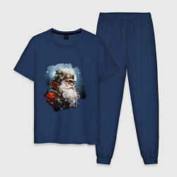 Пижама хлопковая мужская Санта Клаус стимпанк, цвет: тёмно-синий