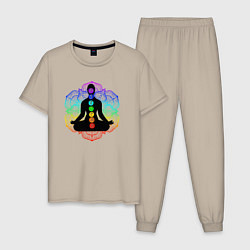 Пижама хлопковая мужская Символ йоги - символы чакры, цвет: миндальный