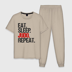 Пижама хлопковая мужская Eat sleep judo repeat, цвет: миндальный