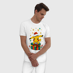 Пижама хлопковая мужская Новогодний пика-пика, цвет: белый — фото 2