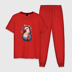 Пижама хлопковая мужская Голубь в красочных перьях, цвет: красный