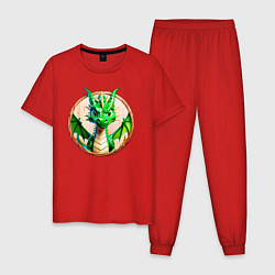 Пижама хлопковая мужская Нейросеть - деревянный зелёный дракон, цвет: красный