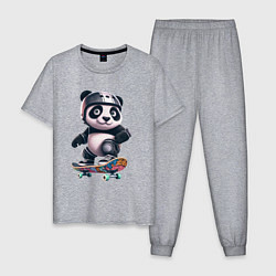 Пижама хлопковая мужская Cool panda on a skateboard - extreme, цвет: меланж