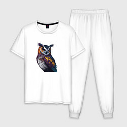 Пижама хлопковая мужская Красочная сова, цвет: белый