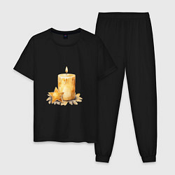Пижама хлопковая мужская Праздничная свеча, цвет: черный