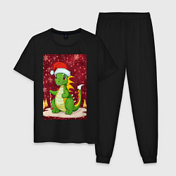 Пижама хлопковая мужская Рождественский дракон, цвет: черный