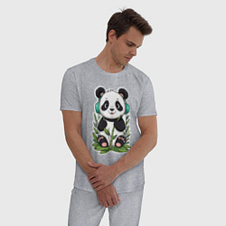Пижама хлопковая мужская Медвежонок панды в наушниках, цвет: меланж — фото 2