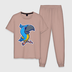 Пижама хлопковая мужская Попугайчик, цвет: пыльно-розовый