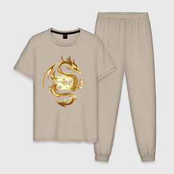 Пижама хлопковая мужская Дракон из золота, цвет: миндальный