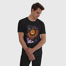 Пижама хлопковая мужская Хеллоуин колдовская тыква, цвет: черный — фото 2