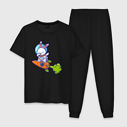 Пижама хлопковая мужская Космический зайчишка, цвет: черный