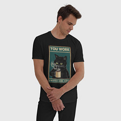 Пижама хлопковая мужская Суровый кот начальник, цвет: черный — фото 2