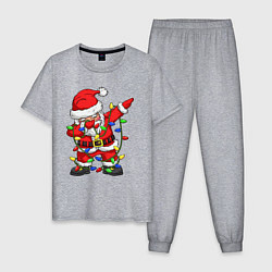 Пижама хлопковая мужская Санта Клаус и гирлянда, цвет: меланж
