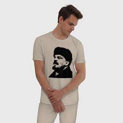 Пижама хлопковая мужская Ленин в шапке, цвет: миндальный — фото 2