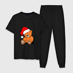 Пижама хлопковая мужская Плюшевый медведь в колпаке, цвет: черный