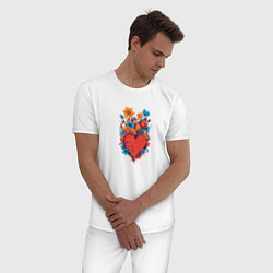 Пижама хлопковая мужская Сердце среди цветов, цвет: белый — фото 2