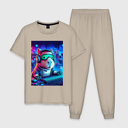 Мужская пижама Малышка капибара - заядлый игроман