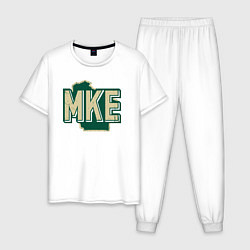Пижама хлопковая мужская Mke Bucks, цвет: белый