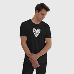 Пижама хлопковая мужская Рисованное белое сердце парное, цвет: черный — фото 2
