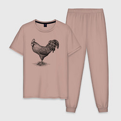 Пижама хлопковая мужская Петух, цвет: пыльно-розовый