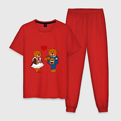 Пижама хлопковая мужская Мишки: Айгуль и Марат, цвет: красный