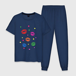 Пижама хлопковая мужская Следы от помады, цвет: тёмно-синий