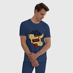Пижама хлопковая мужская Bulls logo with hands, цвет: тёмно-синий — фото 2