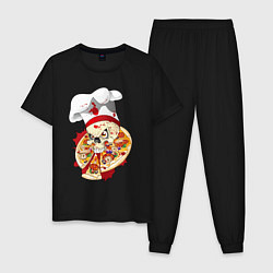 Пижама хлопковая мужская Bloody pizza, цвет: черный