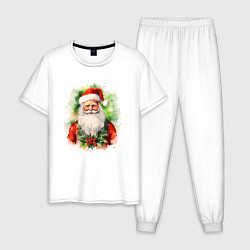 Пижама хлопковая мужская Бородатый Санта, цвет: белый